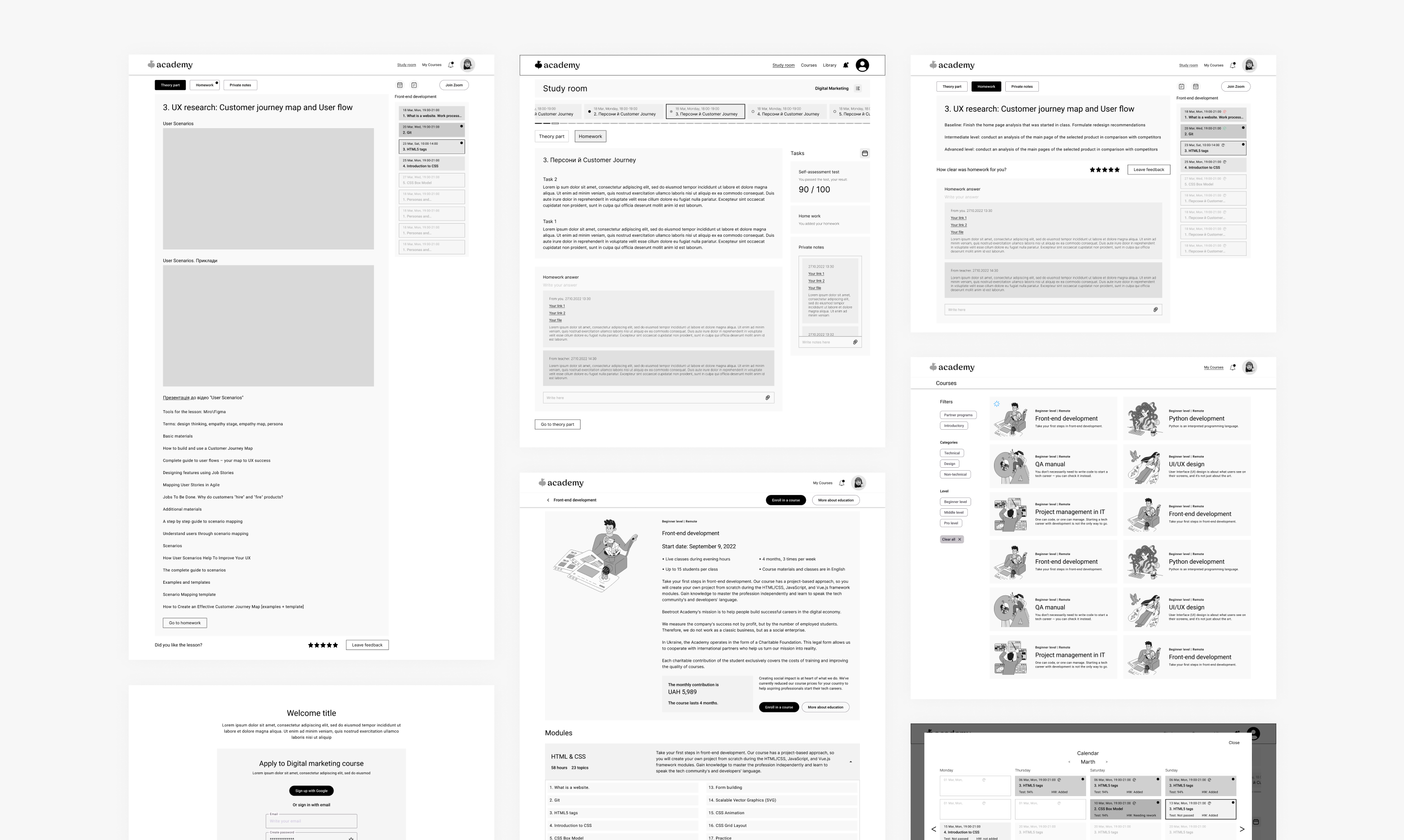 LMS UX/UI Design and Development for Beetroot Academy - Wireframes